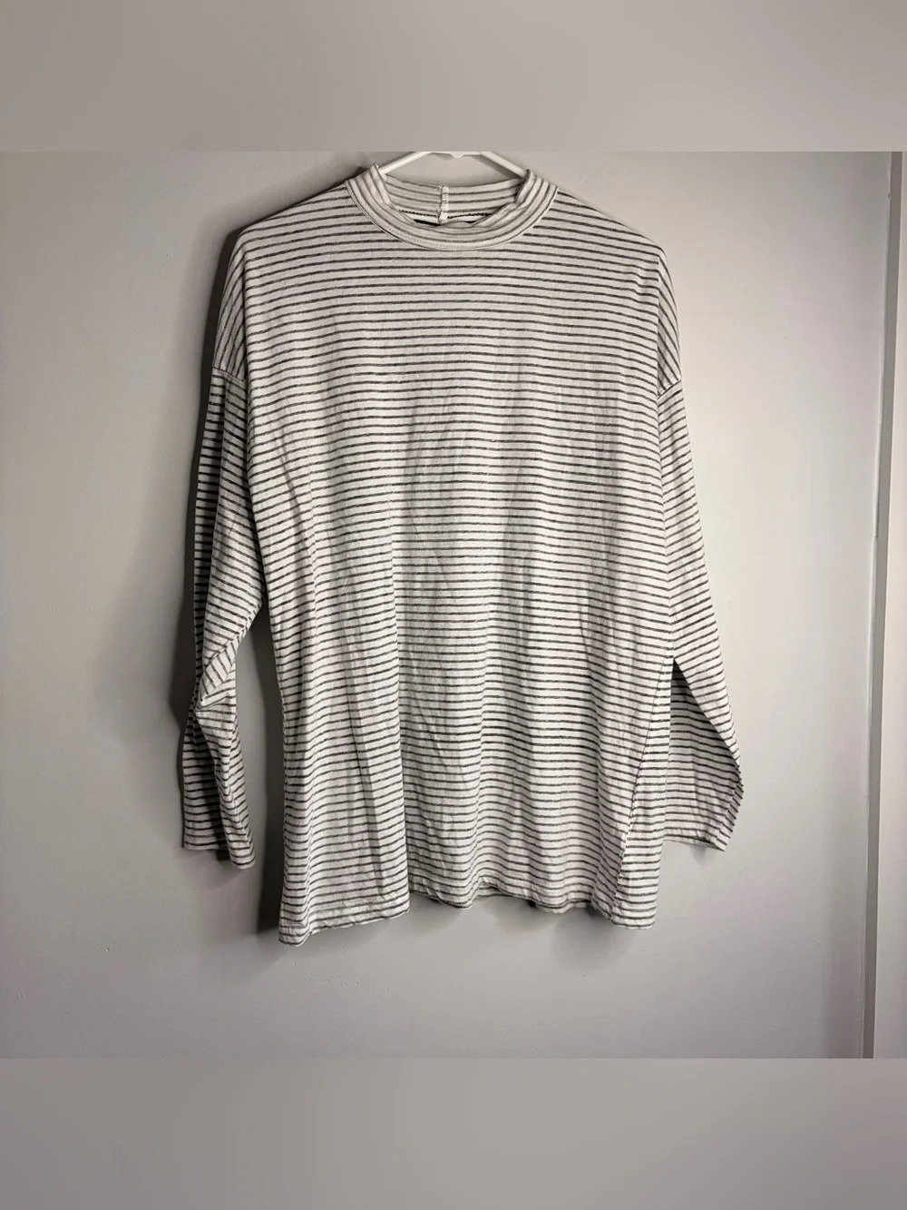 Free People Be Free MockNeck Striped Top - White‎ & Black XS Oversized
